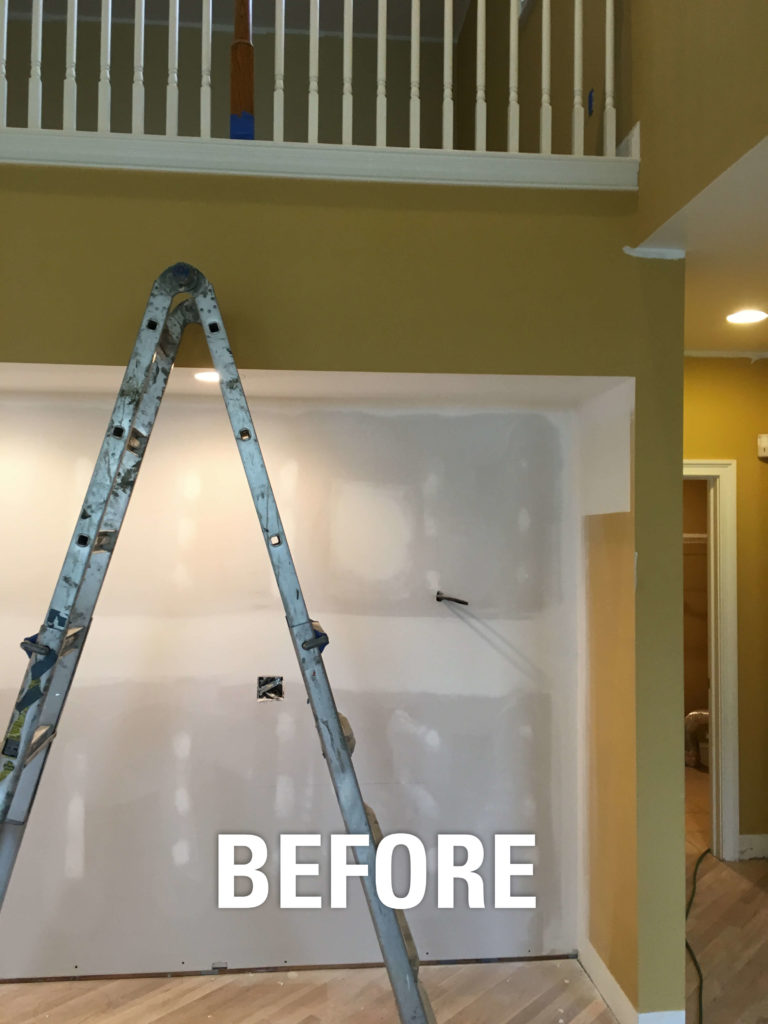 Before installing the kitchen cabinets, we added extra space for the full height cabinets to match the cabinets over the range area