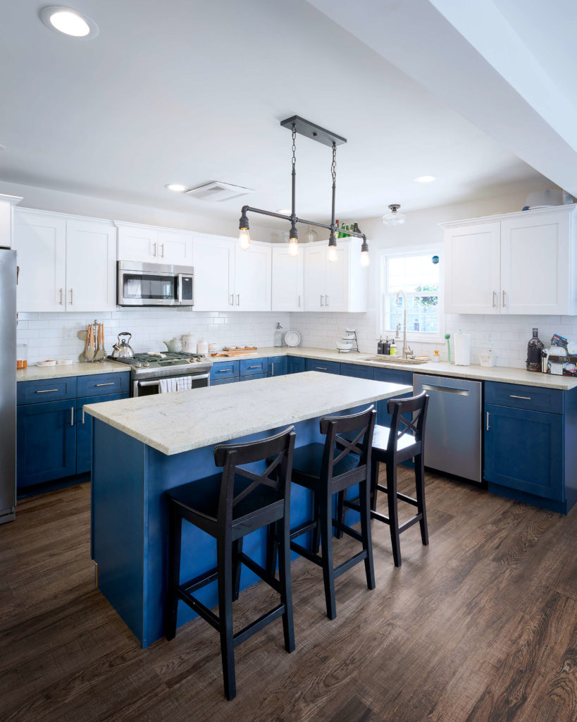 View of the island in the kitchen of this Hamden remodel