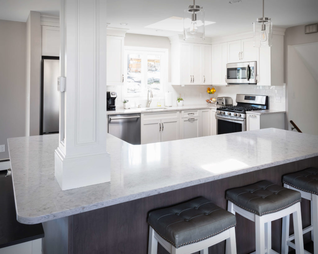 Trumball kitchen remodel showing front of creative kitchen island design