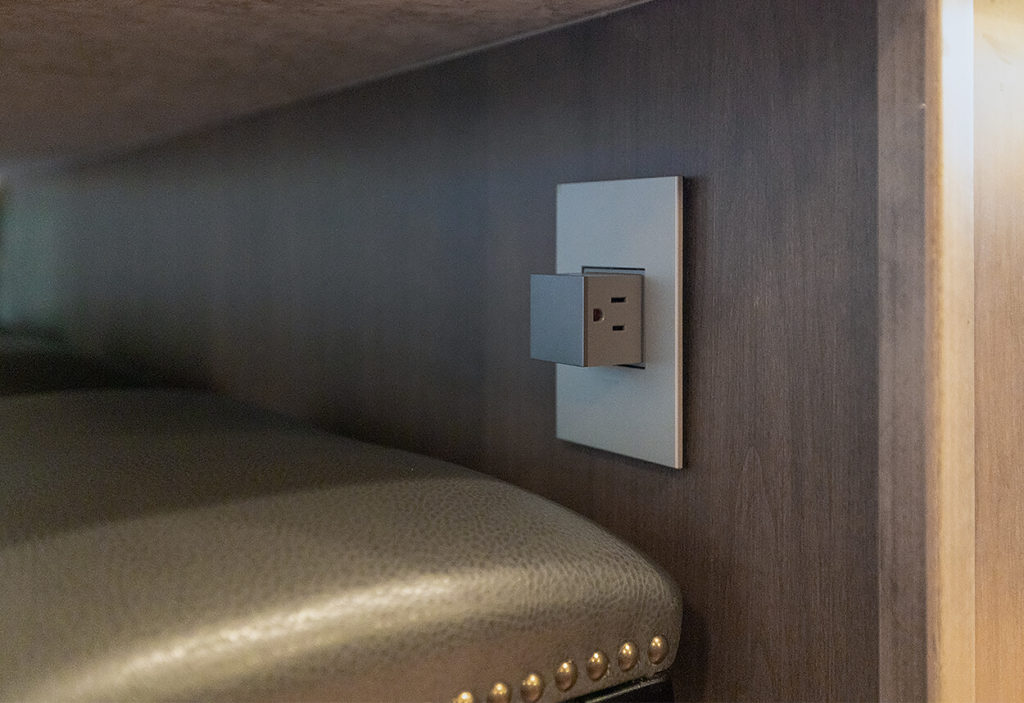 View of the under counter pop-out power sockets.